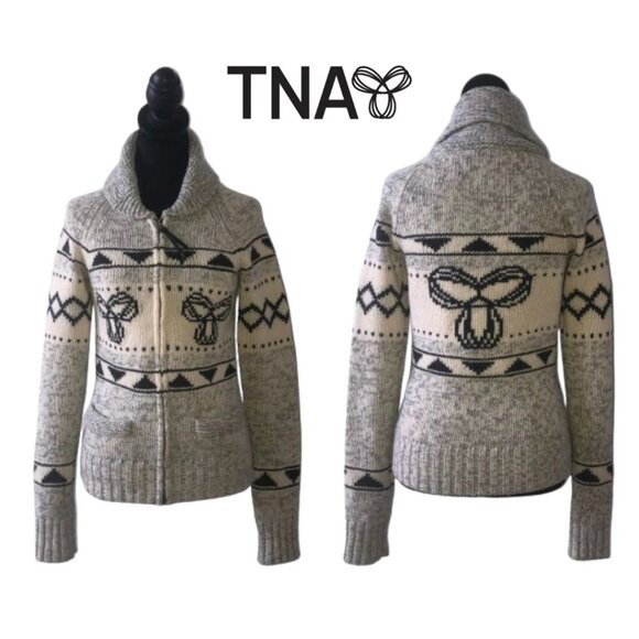 Aritzia TNA Sea to Sky Cowichan Zip Cardigan Sweater in 100% Lambswool Size S - Picture 1 of 16